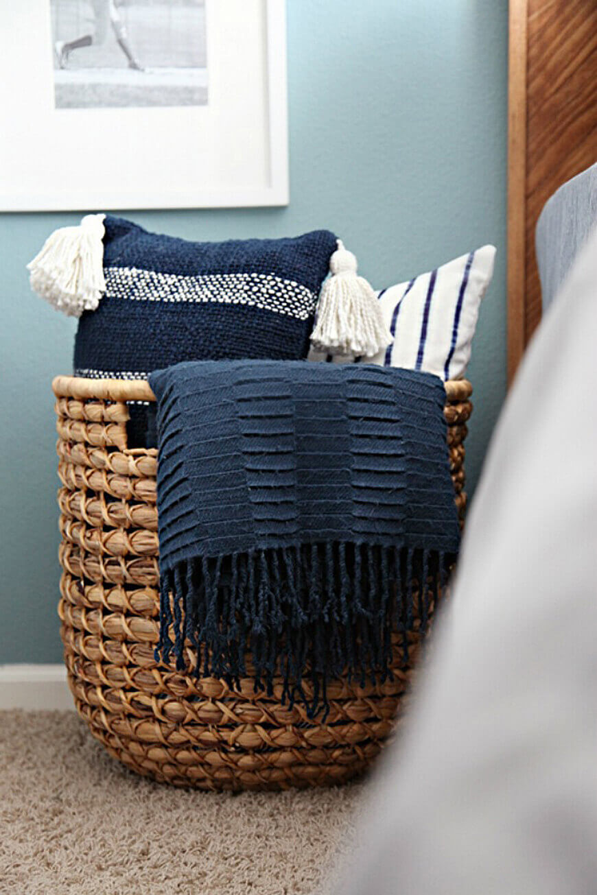 Multifunctional Wicker Basket in the bedroom