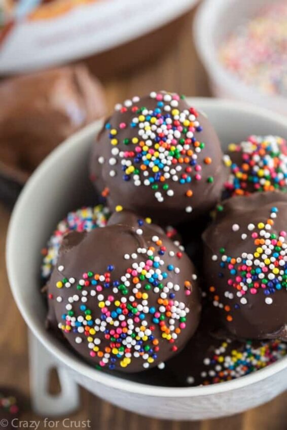 Nutella truffles coated with colorful sprinkles