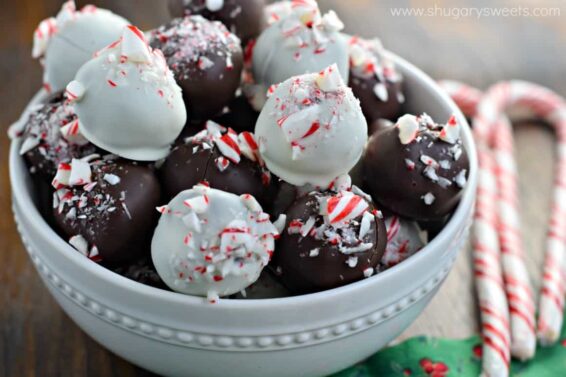 Peppermint truffles topped with crushed peppermint