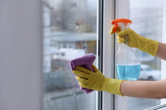 Cleaning window with homemade window cleaner