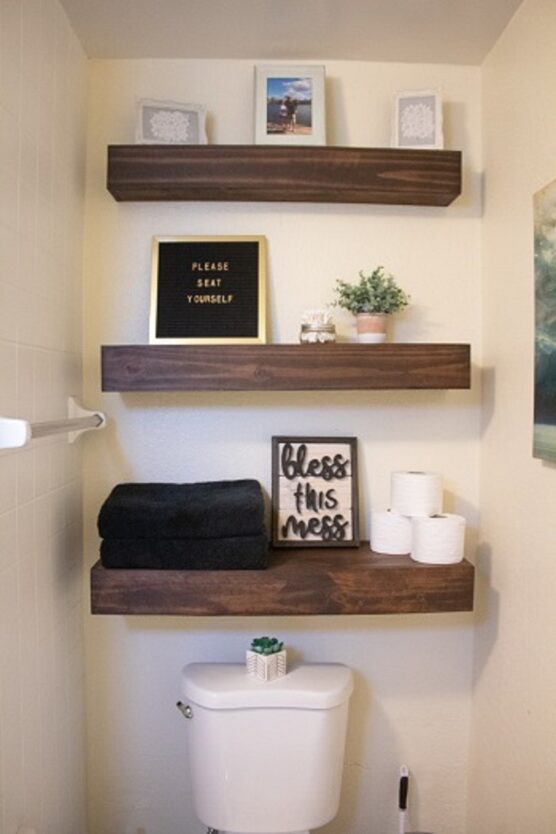floating shelf above toilet